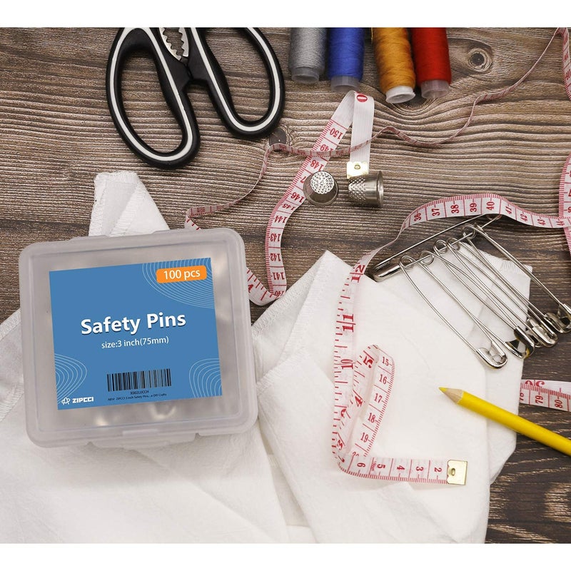 ZIPCCI 3 Inch Large Safety Pins - 100 Pcs Heavy Duty Steel Wire Pins (Large Size) - Image 3